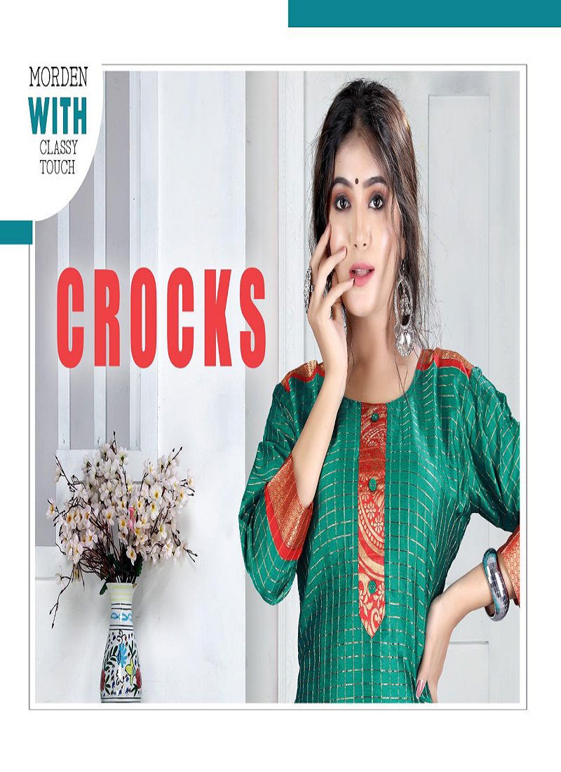 Trendy Crocks Latest Fancy Regular Wear Straight Designer Fancy Fabric Kurtis Collection